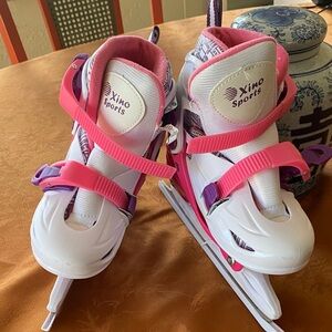 Kids White & Pink Adjustable Ice Skates